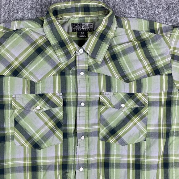 Canyon Guide Shirt Mens 2X Green Plaid Western Pearl Snap Short Sleeve Cowboy - Picture 1 of 8
